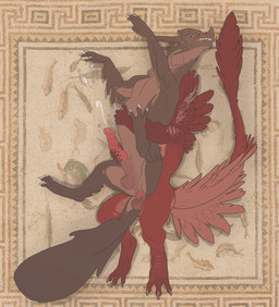 anal anal_penetration anthro anthro_on_feral anthro_penetrating anthro_penetrating_feral anus balls bared_teeth bestiality bodily_fluids claws cum cum_on_ground cum_while_penetrated cumshot digitigrade duo ejaculation feathers feral feral_penetrated from_behind_position genital_fluids genitals handjob horn knot lying male male/male male_penetrated male_penetrating male_penetrating_male on_side orgasm penetration penile penis reach_around red_body red_feathers red_scales red_skin scales sex simple_background spoon_position spooning tail teeth text textured_background ventral_scales pheel mythology dragon feathered_dragon feathered_scalie mythological_creature mythological_scalie scalie 2015 english_text hi_res