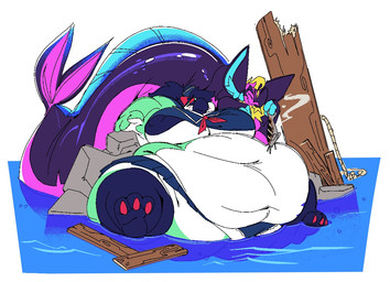 anthro areola areola_slip asian_clothing belly_overhang big_areola big_breasts big_ears big_nipples big_tail black_sclera blush blush_lines bottomwear breasts clothing colored_nails colored_toenails duo east_asian_clothing eyelashes eyeshadow feederism feeding feet female food hair hair_over_eye half-closed_eyes holding_fish holding_food holding_object horn huge_areola huge_breasts huge_nipples huge_tail japanese_clothing japanese_school_uniform makeup male male/female miniskirt morbidly_obese morbidly_obese_anthro morbidly_obese_female nails narrowed_eyes nipple_slip nipples obese obese_anthro obese_female one_eye_closed overweight overweight_anthro overweight_female panties partially_submerged ponytail red_eyeshadow sailor school_uniform sea serafuku skirt split_form tail talons thick_tail tight_clothing toenails toes under_boob undersized_clothing underwear uniform water weight_gain boot_(artist) mermay boot_(character) carrie_(qweave) avian bat bird bovid caprine finch goat mammal marine merfolk oscine passerine 2025