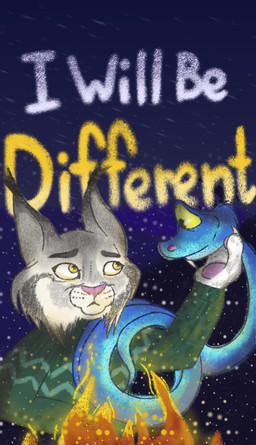 anthro blue_body blue_scales clothing duo fangs feral fire fur green_clothing green_sweater green_topwear grey_body grey_fur holding_partner male pink_nose pointy_ears scales snow sweater teeth topwear yellow_eyes unknown_artist disney zootopia gary_de'snake pawbert_lynxley canada_lynx felid feline lynx mammal pit_viper reptile scalie snake viper