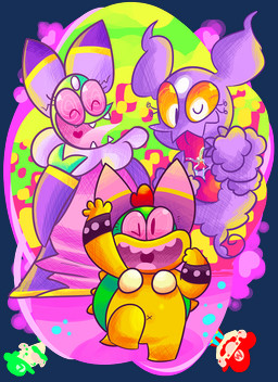 anthro big_tongue bodily_fluids fangs female group male one_eye_closed orange_eyes pink_eyes possession saliva saliva_on_tongue teeth tongue tongue_out wink greathorn mario_and_luigi_(series) mario_bros nintendo superstar_saga bowletta cackletta cackletta's_soul luigi mario beanish ghost human humanoid koopa mammal scalie spirit alpha_channel brother_(lore) brothers_(lore) sibling_(lore) twins_(lore)