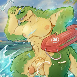 abs anthro areola balls barazoku biceps big_balls big_muscles big_penis biped bodily_fluids claws cloud cum cum_string day erection eyewear genital_fluids genitals glans holding_object huge_muscles humanoid_genitalia humanoid_penis lifeguard male muscular muscular_anthro muscular_male navel nipples non-mammal_balls non-mammal_nipples nude outside palm_tree pecs penis plant rescue_buoy scales seaside smile solo splash standing sunglasses teeth tree vein water wet wet_body galrock league_of_legends riot_games tencent renekton crocodile crocodilian reptile scalie 1:1 2025 hi_res