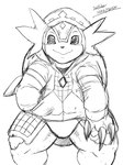 anthro armadillomon bandai_namco blush bottomless claws clothed clothing digimon digimon_(species) hoodie male sketch smile solo standing topwear winick-lim