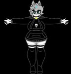 alternative_fashion anthro black_clothing black_hoodie black_legwear black_thigh_highs black_topwear cat_smile choker clothing collar cyan_blood cyan_blush eye_contact eyelashes female fur goth grey_hair hair heart_pupils hoodie hug jewelry legwear looking_at_another multicolored_body multicolored_fur necklace raised_arm solo spread_arms t-pose thigh_highs topwear white_body white_skin bxfx pyxl_(bxfx) domestic_cat felid feline felis mammal