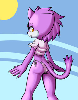 bikini bikini_bottom butt butt_focus clothing female fur light looking_at_viewer purple_body purple_fur solo sun sunlight swimwear two-piece_swimsuit yellow_eyes fourssss sega sonic_the_hedgehog_(series) blaze_the_cat domestic_cat felid feline felis mammal 2025 digital_drawing_(artwork) digital_media_(artwork) hi_res