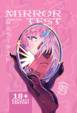 ambiguous_gender anthro bangs broken_mirror claws covered_eyes hair hand_holding_object handpaw logo looking_at_self looking_at_viewer mirror paws pink_hair reflection solo text whiskers white_hair deadishwolf mirror_test hoshi_(mirror_test) mammal mustelid otter sea_otter cover cover_art cover_page digital_media_(artwork) english_text hi_res japanese_text pixel_(artwork)