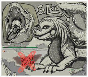 bodily_fluids body_in_mouth border digestion digestion_implied digestion_noises digestion_sequence dripping duo feral gameplay_mechanics gui health_bar health_drain human_prey larger_feral larger_pred licking licking_lips licking_own_lips long_tongue mouth_shot neck_bulge open_mouth oral_vore quest_failed saliva saliva_drip saliva_on_face size_difference smaller_human swallowing swallowing_sound_effect tongue tongue_out vore white_border wide_mouth arkailart capcom monster_hunter felid felyne great_jagras human lynian mammal monster palico absurd_res hi_res sequence