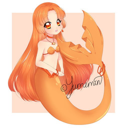 bra bracelet choker clothing ear_piercing ear_ring female geometric_background hair jewelry long_hair looking_at_viewer mermaid_tail necklace orange_eyes orange_hair piercing ring_piercing seashell_bra seashell_necklace simple_background solo split_form underwear yumemin mermaid_melody_pichi_pichi_pitch seira_(mermaid_melody) aquatic humanoid merfolk 1:1