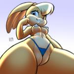 1:1 2019 anthro bikini blonde_hair blue_eyes breasts clothed clothing female genitals hair innie_pussy lagomorph leporid lola_bunny looney_tunes low-angle_view mammal micro_bikini navel nipple_outline plump_labia pussy pussy_floss rabbit signature skimpy smile solo swimwear thick_thighs thong tied_ears under_boob underwear warner_brothers xylas