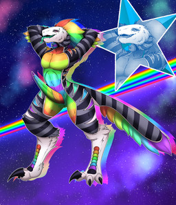 anthro feathers genitals gradient_penis hands_behind_head long_penis male multicolored_body multicolored_penis multicolored_sclera penis presenting presenting_penis rainbow rainbow_penis sky solo star starry_sky tail tail_feathers tapering_penis tongue tongue_out elmasiosare prism_(some_dumm_wah) some_dumm_wah_(character) dakotaraptor dinosaur dromaeosaurid feathered_dinosaur feathered_scalie prehistoric_species reptile saurischian scalie theropod absurd_res hi_res