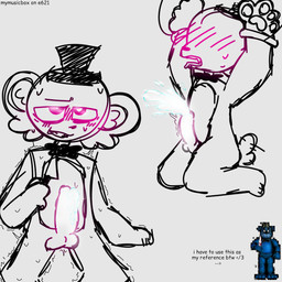 anthro bdsm bodily_fluids bondage bound cuff_(restraint) cum cumshot ejaculation genital_fluids genitals male masturbation penile penile_masturbation penis restraints solo submissive submissive_male sweat sweating_profusely sweaty_body sweaty_legs tail tail_motion tailwag text mymusicbox five_nights_at_freddy's scottgames bear_5 bear mammal 1:1 digital_media_(artwork) english_text