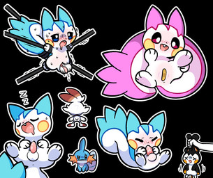 anthro autofellatio balls bdsm blush bodily_fluids bondage bound fellatio female feral genitals male masturbation oral oral_masturbation penile penile_masturbation penis sex sleeping small_balls small_penis solo spread_legs spreading sweat sweatdrop young young_anthro plumflavor nintendo pokemon emolga generation_4_pokemon generation_5_pokemon generation_8_pokemon pachirisu pokemon_(species) scorbunny
