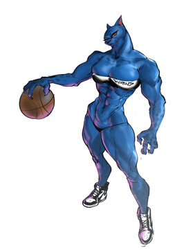 4_fingers abs anthro athletic athletic_anthro athletic_female ball bare_shoulders basketball_(ball) big_breasts black_clothing black_markings black_nose black_spots black_text black_thong black_underwear blue_body blue_breasts blue_ears blue_fur breasts broad_shoulders claws clothed clothed_anthro clothed_female clothing collarbone dark_markings eyelashes female finger_claws fingers footwear fur glistening glistening_breasts glistening_eyes glistening_neck glistening_nose head_tilt high-angle_view holding_ball holding_basketball holding_object humanoid_hands iris light_body light_fur long_eyelashes looking_at_viewer markings mature_anthro mature_female melanistic monotone_background mouth_closed multicolored_clothing multicolored_topwear multicolored_tube_top orange_eyes pink_inner_ear pointy_ears pose prick_ears pupils purple_claws shoes simple_background skimpy sneakers snout solo spots spotted_arms spotted_body spotted_chest spotted_fur spotted_head spotted_legs standing straight_legs text text_on_clothing text_on_topwear text_on_tube_top thick_eyelashes thick_neck thick_thighs thong three-quarter_view topwear tube_top two_tone_clothing two_tone_topwear two_tone_tube_top underwear whiskers white_background white_clothing white_footwear white_shoes white_sneakers white_whiskers wide_hipped_anthro wide_hipped_female wide_hips yellow_sclera xinderz goat_(movie) sony_corporation sony_pictures jett_fillmore felid mammal pantherine 2026 absurd_res colored_sketch digital_drawing_(artwork) digital_media_(artwork) english_text full-length_portrait hi_res portrait sketch