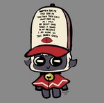 :> ambiguous_gender anthro bell bell_collar big_hat biped black_ears black_eyes chibi cloak clothed clothing collar front_view fully_clothed fur grey_background grey_body grey_skin hat headgear headwear horizontal_pupils humor looking_at_viewer pupils red_cloak red_clothing shitpost simple_background smile solo standing text text_on_clothing text_on_hat text_on_headwear trucker_hat white_body white_fur white_pupils wool_(fur) tfwnocatgirlgf cc-by-nc creative_commons cult_of_the_lamb massive_monster_(studio) meme_clothing women_want_me_fish_fear_me lamb_(cult_of_the_lamb) red_crown_(cult_of_the_lamb) bovid caprine mammal sheep colored digital_media_(artwork) english_text full-length_portrait hi_res meme portrait