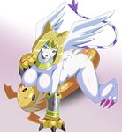 blue_eyes blush breasts butt clothing female gloves handwear nipples smile solo heigani bandai_namco digimon animal_humanoid digimon_(species) humanoid nefertimon