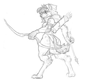 anthro arm_tuft armband arrow_(weapon) bottomwear bow_(weapon) bra breasts butt butt_pose clothing digitigrade elbow_tuft female hair holding_arrow holding_bow_(weapon) holding_object holding_ranged_weapon holding_weapon hood loincloth overbite pawpads pose quiver_(object) ranged_weapon solo spots tuft underbite underwear weapon wide_stance lakeslug gnoll hyena mammal 2020 absurd_res hi_res monochrome