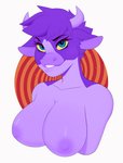 anthro areola breasts eyelashes female horn looking_at_viewer nipples smile solo luryry disney home_on_the_range maggie_(disney) bovid bovine cattle hereford_cattle mammal 2020 bust_portrait digital_media_(artwork) hi_res portrait