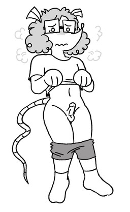 anthro balls bottomwear bottomwear_down breath clothed clothing clothing_lift curly_hair eyewear footwear genitals glasses hair humanoid_genitalia humanoid_penis male messy_hair nervous partially_clothed penis shirt shirt_lift short_hair shorts shorts_down small_balls small_penis socks solo topwear young pwnnie ratgore_(pwnnie) mammal murid murine rat rodent hi_res monochrome