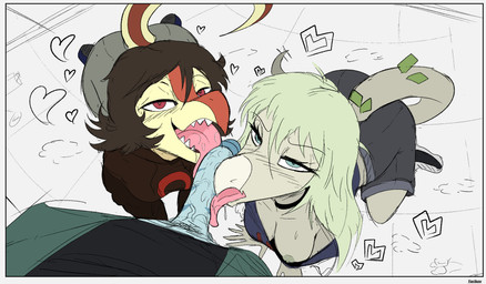 5_fingers abstract_background anthro blush blush_lines border bottomwear breast_out breasts brown_hair choker clothed clothing collaborative_penis_lick eyelashes female ffm_threesome fingers first_person_view genitals green_hair grey_body grey_bottomwear grey_clothing grey_scales grey_shorts group group_sex hair hearts_around_body hoodie jewelry licking long_hair long_tail male male/female male/male male_pov multicolored_body multicolored_scales necklace nipple_slip off_shoulder open_mouth open_smile oral orange_body orange_scales pale_body pale_scales penile penis penis_lick red_eyes scales sex sharp_teeth short_tail shorts smile spiked_tail spikes spikes_(anatomy) striped_genitalia striped_penis stripes tail teal_eyes teeth text threesome tongue tongue_out topwear trio two_tone_body two_tone_scales white_border yellow_body yellow_scales yeik_art cavemanon_studios snoot_game anya_rieper cynthia_(snoot_game) fan_character green_(snoot_game) dinosaur dromaeosaurid ornithischian prehistoric_species pterodactylus pterosaur reptile saurischian scalie stegosaurian stegosaurus therizinosaurid therizinosaurus theropod thyreophoran 2025 artist_name digital_drawing_(artwork) digital_media_(artwork) hi_res watermark