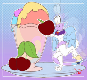 anthro bunny_costume cherry clothing costume dessert female fluffy fluffy_ears fluffy_tail food fruit fur holding_food holding_object horn ice_cream micro multicolored_body multicolored_fur pink_body pink_fur pink_tail plant purple_body purple_fur shrinking shrunk size_transformation solo tail tail_fluff transformation two_tone_body uniform waiter wings yellow_eyes yellow_horn yellow_tail digitalscales mythology petal_(dapperhedgehog) dragon fairy_dragon furred_dragon furred_scalie lizard mythological_creature mythological_scalie reptile scalie winged_dragon absurd_res hi_res