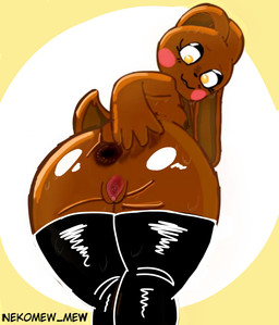 anthro anus breasts brown_anus brown_body brown_butt brown_ears brown_nipples brown_tail butt butt_grab clitoris clothing female genitals glistening glistening_body hand_on_butt latex latex_clothing latex_legwear legwear looking_back nipples nude solo spread_anus spread_butt spread_vulva spreading tail vulva yellow_eyes nekomew_mew coco_(nekomew_mew) lagomorph leporid mammal rabbit absurd_res hi_res