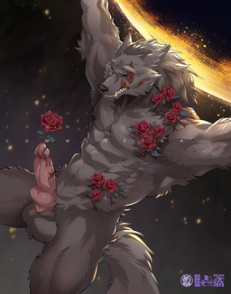 animal_genitalia animal_penis anthro canine_genitalia canine_penis elemental_manipulation fangs flower genitals male muscular muscular_male penetration penis plant plant_manipulation rose_(flower) scar solo teeth urethral urethral_penetration raki0v0 elden_ring fromsoftware blaidd_(elden_ring) canid canine canis mammal wolf distracting_watermark hi_res watermark