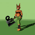 5_toes abs anthro bandeau bottomwear breasts brown_body brown_fur brown_hair clothed clothing feet female fingerless_gloves fur gloves green_background hair handwear holding_object holding_weapon humanoid_feet muscular muscular_female pants plantigrade simple_background stirrup_footwear toes topwear under_boob walking weapon palurdas_arts dog_knight_rpg rory_(ceehaz) canid canine canis dobermann domestic_dog mammal pinscher 1:1 3d_(artwork) 3d_animation animated digital_media_(artwork) no_sound short_playtime webm