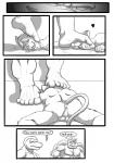 2014 5_toes anthro anus balls big_dom_small_sub bodily_fluids butt canid canine comic cum dialogue digital_drawing_(artwork) digital_media_(artwork) dominant duo_focus english_text feet foot_fetish foot_on_face foot_on_head fur generation_1_pokemon genital_fluids genitals greyscale group group_sex hi_res humanoid humanoid_feet kneeling machamp machoke male mammal monochrome mouse murid murine muscular nintendo nude pinned plantigrade pokemon pokemon_(species) rodent ryusuke573 sex sitting size_difference sniffing spa teeth text threesome toes towel trio xalex14