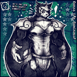 abs annoyed anthro armor balls_outline barazoku belly_hair body_hair bulge cape chest_hair clothed clothing detailed_bulge exclamation_point fur gauntlets genital_outline gesture gloves handwear headgear headwear heart_symbol humor male male_anthro mostly_nude mostly_nude_male multicolored_body multicolored_fur muscular muscular_anthro muscular_male navel nipples outline partially_clothed pecs penis_outline pose pubes simple_background solo star text textured_background underwear theanzelart ponos_corp. the_battle_cats zamn lunos_(the_battle_cats) domestic_cat felid feline felis mammal 1:1 colored detailed digital_drawing_(artwork) digital_media_(artwork) english_text hi_res portrait shaded three-quarter_portrait
