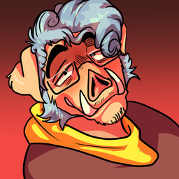 anthro blue_hair eyewear facial_hair glasses gradient_background hair looking_at_viewer male male_anthro scarf sideburns simple_background solo tusks thekinkybear borris_(thekboar) 1:1 headshot_portrait hi_res portrait