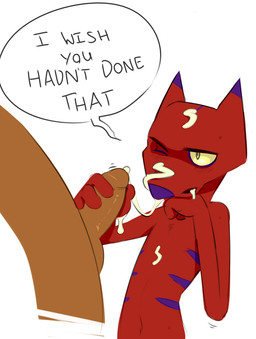 after_fellatio after_oral after_sex anthro bodily_fluids cum cum_in_mouth cum_inside cum_on_face duo faceless_character faceless_male fur genital_fluids genitals handjob male male/male nude penile penis purple_body purple_fur red_body red_fur sex permavermin cartoon_network courage_the_cowardly_dog katz_(courage_the_cowardly_dog) domestic_cat felid feline felis human mammal 2015 hi_res