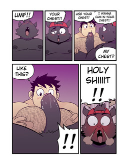 5_panel_comic anthro backwards_baseball_cap backwards_hat baseball_cap black_body black_fur black_hair black_nipples black_penis blush bodily_fluids body_hair chest_hair clothing cute_fangs dialogue drooling duo erection fangs foreskin foreskin_bite foreskin_play foreskin_pull full-face_blush fur genital_fluids genitals hair hat headgear headwear human_on_anthro humanoid_genitalia humanoid_penis interspecies looking_pleasured male male/male moan muscular muscular_human nipples open_mouth oral overweight overweight_anthro pecjob pecs penis penis_between_pecs penis_on_chest precum profanity red_clothing red_hat red_headwear saliva saliva_on_penis sex smoke smoke_from_nose speech_bubble sweat teeth text t0l0k kenta_(t0l0k) max_(t0l0k) domestic_cat felid feline felis human mammal comic english_text hi_res multiple_scenes