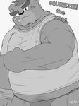 anthro asian_clothing bandage bandage_on_face blush clothing east_asian_clothing eyebrows facial_hair fundoshi japanese_clothing male musclegut muscular muscular_arm shirt smile solo t-shirt text thick_eyebrows topwear underwear harumuname lifewonders tokyo_afterschool_summoners ashigara_(tas) bear mammal 3:4 english_text hi_res