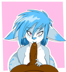 anthro balls blind blue_hair breasts disability duo erection female foreskin foreskin_bite foreskin_play fur genitals hair hand_on_penis human_on_anthro humanoid_genitalia humanoid_penis interspecies long_ears looking_at_viewer male male/female markings nude penis pink_eyes snowflake vein foxx.dott human lagomorph leporid mammal rabbit
