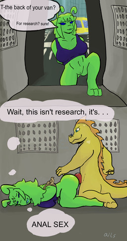 anal anal_penetration antennae_(anatomy) anthro bdsm bodily_fluids bondage bottomless bound bra bra_only breasts clothed clothing commercial_vehicle cum duo exhibitionism female female_penetrated genital_fluids genitals knot knotting male male/female male_penetrating male_penetrating_female medium_truck paws penetration penile penile_penetration penis penis_in_ass questionable_consent restraints rope rope_bondage sex sports_bra taxicab text truck underwear underwear_only van vehicle vulva ails this_is_anal_sex alien alien_humanoid humanoid absurd_res comic english_text hi_res