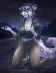 anthro bodily_fluids clothing crying despair dreadlocks female field forest kneeling plant raining sad solo tears tree wet wet_clothing yuichi-tyan legend_of_ahya natalia_ruyemov_(darkflamewolf) domestic_cat felid feline felis leopard mammal pantherine snow_leopard hi_res