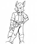 anthro belt bottomwear clothed clothed_anthro clothed_male clothing fully_clothed fully_clothed_anthro fully_clothed_male fur gloves hand_on_hip handwear male male_anthro mouth_closed pants simple_background smile solo standing tail topwear white_background cirruskitfox nintendo star_fox fox_mccloud canid canine fox mammal 2011 black_and_white monochrome portrait