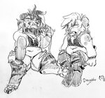 anthro bra clothing fangs female footwear panties sabertooth_(anatomy) slightly_chubby socks teeth underwear 2n2n felid mammal prehistoric_species saber-toothed_tiger graphite_(artwork) monochrome traditional_media_(artwork)