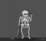 5_fingers bodily_fluids bone cellphone electronics faceless_character faceless_female female fingers floor glowing glowing_eyes grey_background holding_object holding_towel not_furry nude pelvis phone rib_cage selfie simple_background skeleton skull solo_focus spine sweat towel fudgelling-away undertale undertale_(series) anon sans_(undertale) animated_skeleton human mammal undead 2024 digital_drawing_(artwork) digital_media_(artwork) hi_res shaded signature