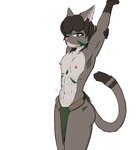 anthro big_butt bottomwear butt clothed clothing female flat_chested loincloth loincloth_only multicolored_eyes muscular muscular_female scar solo stretching topless xvii_(artist) nethe_(xvii) felid feline mammal