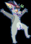 ambiguous_gender anthro black_nose blue_outline chibi ear_piercing ear_ring featureless_crotch feet fur grey_body grey_fur grey_hair hair handpaw hindpaw nude on_one_leg outline outstretched_arms paws piercing ponytail ring_piercing simple_background smile snout solo standing transparent_background yellow_eyes yellow_inner_ear jaspering canid canine mammal 2017 alpha_channel cel_shading digital_drawing_(artwork) digital_media_(artwork) full-length_portrait portrait shaded