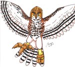 ambiguous_gender armor battle_claws_(gogh) beak black_beak black_markings brown_body brown_feathers feathers feral flying headgear helmet markings midair orange_eyes simple_background solo tail tail_feathers white_background white_body white_feathers samoya_wulf guardians_of_ga'hoole avian bird great_horned_owl horned_owl owl true_owl 2010 dated full-length_portrait marker_(artwork) pen_(artwork) portrait shaded signature traditional_media_(artwork)