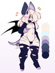 bat_wing blue_eyes clothing feet femboy flat_chested hair horn legwear long_ears long_hair male solo striped_body stripes tail thick_calves thick_thighs thigh_highs thong torn_clothing underwear white_body white_hair wide_hips sweetykai bat mammal 3:4 hi_res