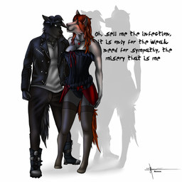aennor anthro bandanna bitting_ear canine clothing collar corset couple duo english_text eye_contact female hair jacket legwear male mammal plain_background playful red_hair shadow standing text white_background wolf
Rating: Questionable
Score: 1
User: Aennor
Date: January 06, 2015 aennor anthro bandanna bitting_ear canine clothing collar corset couple duo english_text eye_contact female hair jacket legwear male mammal plain_background playful red_hair shadow standing text white_background wolf
Rating: Questionable
Score: 1
User: Aennor
Date: January 06, 2015