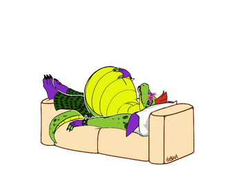 abdominal_bulge anthro belly big_belly bottomwear clothing eyewear furniture glasses green_body human_prey lying male male_pred male_prey on_back pants rumbling_stomach sleeping sofa struggling struggling_prey vore g3xa five_nights_at_freddy's five_nights_at_freddy's:_security_breach scottgames steel_wool_studios gregory_(fnaf) montgomery_gator alligator alligatorid crocodilian human mammal reptile scalie 2d_animation animated motion_tweening