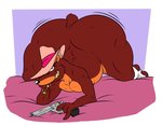 anthro bed big_butt brown_body brown_fur butt cigar clothing fur furniture grin gun hat headgear headwear huge_butt hyper hyper_butt looking_at_viewer male nude ranged_weapon seductive simple_background smile solo thick_thighs weapon reagan700 disney who_framed_roger_rabbit smarty_weasel toon_patrol least_weasel mammal mustelid musteline true_musteline weasel 2020