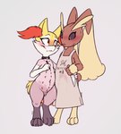 ambiguous_gender animal_butchery_diagram animal_genitalia animal_pussy anthro apron apron_only blush bodily_fluids body_writing brai_(slowderpyguy) braixen butcher canine_genitalia canine_pussy clothing digitigrade dotted_line duo female generation_4_pokemon generation_6_pokemon genital_fluids genitals hi_res lopunny marker multi_nipple navel nintendo nipples nude paws pleading_eyes pokemon pokemon_(species) pussy shaved shaved_body simple_background slightly_chubby slowderpyguy snuff steak_knife sweat sweatdrop teats thick_thighs vaginal_fluids