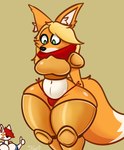 anthro armor big_breasts blonde_hair breasts clothing duo female green_eyes hair legwear navel orange_body red_hair scarf stockings tail thick_thighs thong topwear underwear white_body arturfox chara_senko_yukimoto canid canine fox mammal absurd_res hi_res