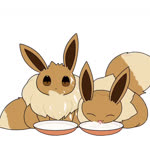 ambiguous_gender black_outline bowl brown_body brown_ears brown_fur brown_tail container dirty drinking drinking_milk duo eyes_closed feral fur milk outline simple_background sitting tail tail_motion tailwag tongue tongue_out white_background tontaro nintendo pokemon eevee generation_1_pokemon pokemon_(species) 1:1 animated compression_artifacts digital_media_(artwork) flat_colors no_sound short_playtime webm