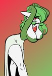 anthro areola areola_slip big_breasts breasts clothed clothing female green_areola hair simple_background smile solo pirpole_haze nintendo pokemon gardevoir generation_3_pokemon mammal pokemon_(species) digital_media_(artwork) hi_res