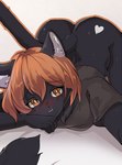 ass_up black_body black_fur butt cat_tail clothing female fur hair heart_symbol kemono orange_eyes orange_hair shirt smile solo t-shirt topwear sleepyhelen felid feline mammal